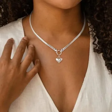 NUZON Silver Love Heart Pendant Necklace for Women