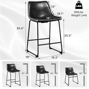 LEMBERI 26 inch Bar Stools Set of 2, Modern Counter Height Bar Stools, Faux Leather Barstool with Ba...