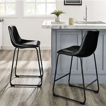LEMBERI 26 inch Bar Stools Set of 2, Modern Counter Height Bar Stools, Faux Leather Barstool with Back and Metal Leg, Armless Bar Chairs for Kitchen Island (Black, 2pcs 26")