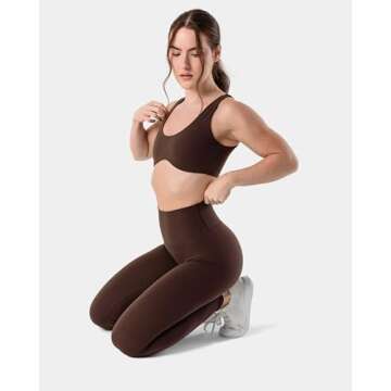 Kamo Fitness Cleo Scoop Neck Wireless - Double Lined Minimal Yoga Bralette | Low Impact Sports Bra (Java Brown, S)