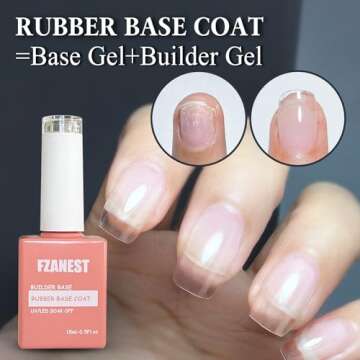 FZANEST Rubber Base Gel For Nails,Builder Base Gel Nail Polish Sheer Jelly Cream White Color,Elastic Rubber Base Coat,Nail Strengthener Extension Gel in a Bottle 15ml