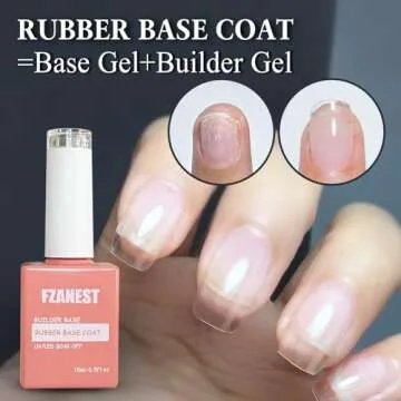 FZANEST Rubber Base Gel For Nails,Builder Base Gel Nail Polish Sheer Jelly Cream White Color,Elastic Rubber Base Coat,Nail Strengthener Extension Gel in a Bottle 15ml