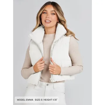 MEROKEETY Women's Crop Puffer Vest Lightweight Stand Collar Sleeveless Zip Up Padded Gilet Coat,White,S