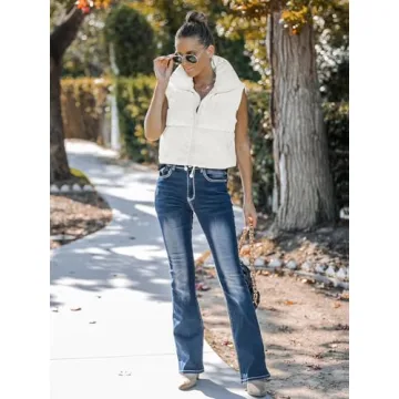 MEROKEETY Women's Crop Puffer Vest Lightweight Stand Collar Sleeveless Zip Up Padded Gilet Coat,White,S