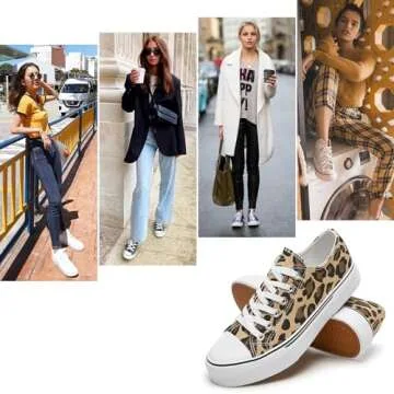 hash bubbie Women's Canvas Shoes Fashion Canvas Sneakers for Women Casual Tennis Shoes Low Top Walking Shoes(Leopard Print,US8)