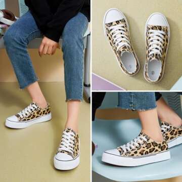 hash bubbie Women's Canvas Shoes Fashion Canvas Sneakers for Women Casual Tennis Shoes Low Top Walking Shoes(Leopard Print,US8)