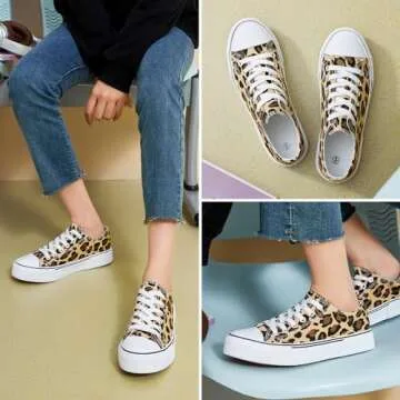 hash bubbie Women's Canvas Shoes Fashion Canvas Sneakers for Women Casual Tennis Shoes Low Top Walking Shoes(Leopard Print,US8)