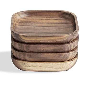 Bocianelli Wooden Coasters for Drinks - Natural Acacia Wood Drink Coaster Set for Drinking Glasses, Tabletop Protection for Any Table Type, Set of 4, 4 x 4 x 0.75 Inch