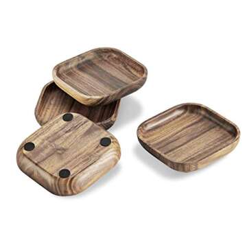 Bocianelli Wooden Coasters for Drinks - Natural Acacia Wood Drink Coaster Set for Drinking Glasses, Tabletop Protection for Any Table Type, Set of 4, 4 x 4 x 0.75 Inch