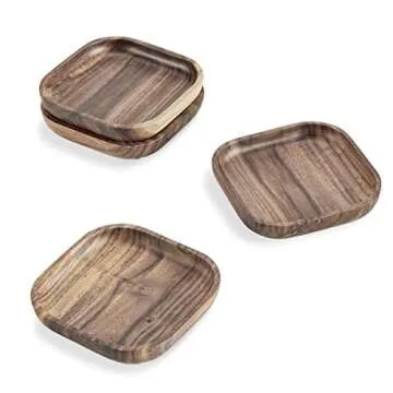 Bocianelli Wooden Coasters for Drinks - Natural Acacia Wood Drink Coaster Set for Drinking Glasses, Tabletop Protection for Any Table Type, Set of 4, 4 x 4 x 0.75 Inch