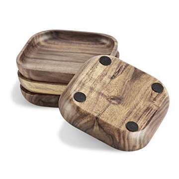 Bocianelli Wooden Coasters for Drinks - Natural Acacia Wood Drink Coaster Set for Drinking Glasses, Tabletop Protection for Any Table Type, Set of 4, 4 x 4 x 0.75 Inch