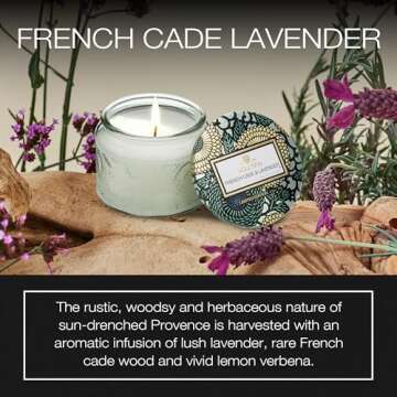 Voluspa French Cade Lavender Petite Candle Jar - Clean Burning, 3.2 oz, 25 Hour Burn Time