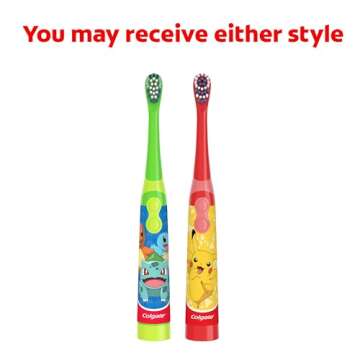 Colgate Kids Battery Powered Toothbrush, Kids Battery Toothbrush with Included AA Battery, Extra Soft Bristles, Flat-Laying Handle to Prevent Rolling, Pokemon Toothbrush, 1 Pack (Style May Vary)