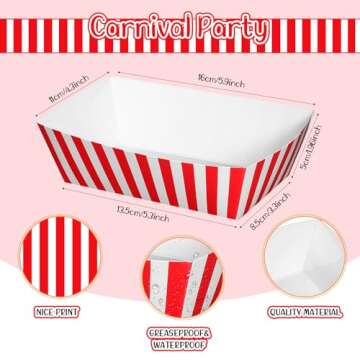 Carnival Party Snack Trays - 50 Pcs Red and White Stripes