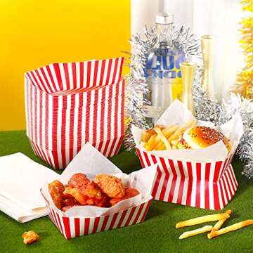 Carnival Party Snack Trays - 50 Pcs Red and White Stripes