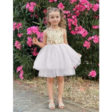 AGQT Toddler Girls Dresses Flower Girl Dress Sequins Tutu Dress Kids Sleeveless Tulle Princess Birth...