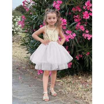 AGQT Toddler Girls Dresses Flower Girl Dress Sequins Tutu Dress Kids Sleeveless Tulle Princess Birthday Dresses Formal Party Gowns Dress White Size 3-4 Years(120)