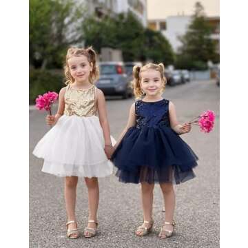 AGQT Toddler Girls Dresses Flower Girl Dress Sequins Tutu Dress Kids Sleeveless Tulle Princess Birthday Dresses Formal Party Gowns Dress White Size 3-4 Years(120)