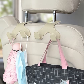 DPKIKO 2-in-1 Leather Headrest Hooks for Car Bags