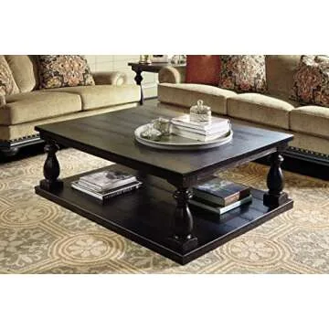 Signature Design by Ashley Mallacar Vintage Oversized Rustic Coffee Table with Fixed Shelf, Black
