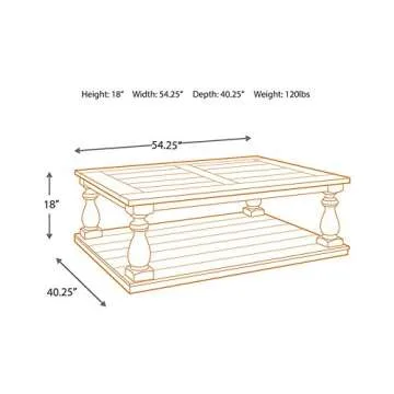 Signature Design by Ashley Mallacar Vintage Oversized Rustic Coffee Table with Fixed Shelf, Black