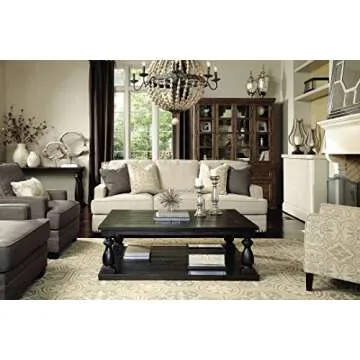 Signature Design by Ashley Mallacar Vintage Oversized Rustic Coffee Table with Fixed Shelf, Black