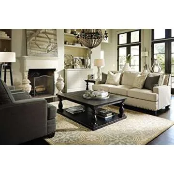 Signature Design by Ashley Mallacar Vintage Oversized Rustic Coffee Table with Fixed Shelf, Black