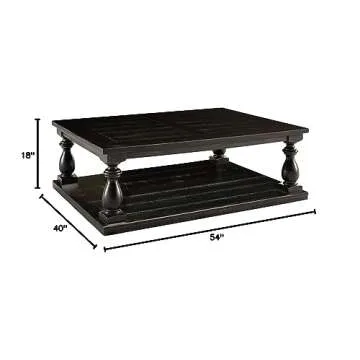 Signature Design by Ashley Mallacar Vintage Oversized Rustic Coffee Table with Fixed Shelf, Black