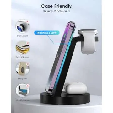 3 in 1 Charging Station for Apple Device, Wireless Charger for iPhone 16 15 14 13 12 11 Pro Max & Apple Watch iwatch- Charging Stand Dock for AirPods