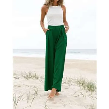 Kocowoo Women's High Waist Casual Wide Leg Palazzo Pants, Dress Pants for Women, Work Pants with Pockets for Women Office. Emerald Green