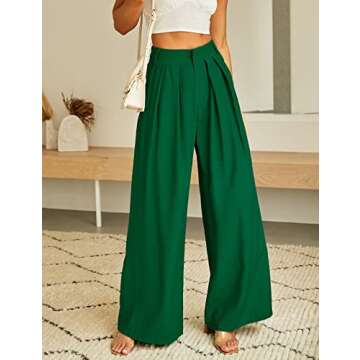 Kocowoo Women's High Waist Casual Wide Leg Palazzo Pants, Dress Pants for Women, Work Pants with Pockets for Women Office. Emerald Green