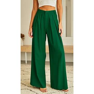 Kocowoo Women's High Waist Casual Wide Leg Palazzo Pants, Dress Pants for Women, Work Pants with Pockets for Women Office. Emerald Green
