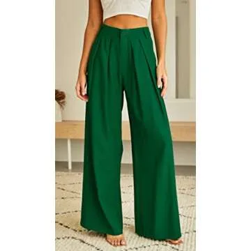 Kocowoo Women's High Waist Casual Wide Leg Palazzo Pants, Dress Pants for Women, Work Pants with Pockets for Women Office. Emerald Green