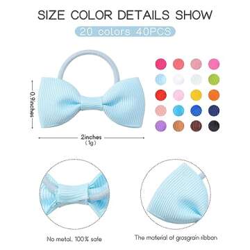 40PCS 2 Inches Baby Girls Hair Bows Ties Mini Boutique Elastic Hair Rubber Ribbon Hair Band Accessor...