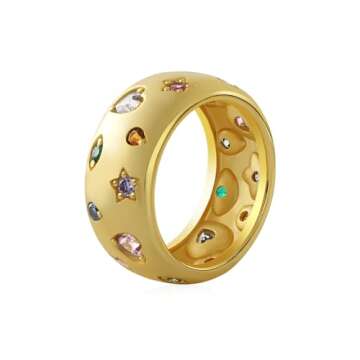 Daffany Moon Star Sun Statement Ring for Women 14K Gold Plated CZ Rings for Women Rings for Women Wi...
