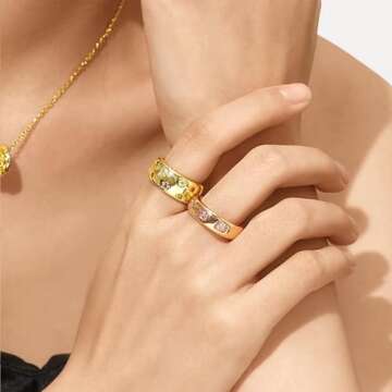 Daffany Moon Star Sun Statement Ring for Women 14K Gold Plated CZ Rings for Women Rings for Women Wife Jewelry Gift | Stackable Ring Band for Women Size 5-9 (Gold Tone, 5)