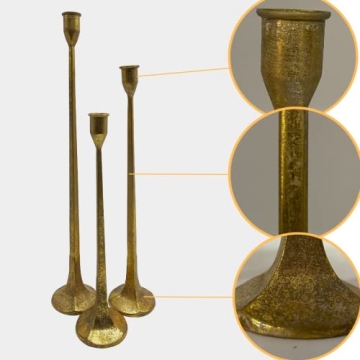 Elegant 3-Piece Cast Iron Candlestick Holders Set