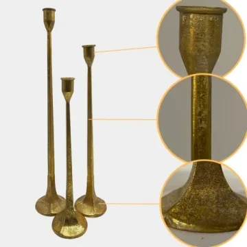 Elegant 3-Piece Cast Iron Candlestick Holders Set