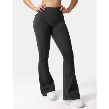 YEOREO Flare Leggings with Pockets for Women Brittany Leggings Workout Leggings for Women Butt Lifting Gym Yoga Leggings Black