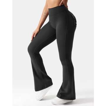 YEOREO Flare Leggings with Pockets for Women Brittany Leggings Workout Leggings for Women Butt Lifting Gym Yoga Leggings Black
