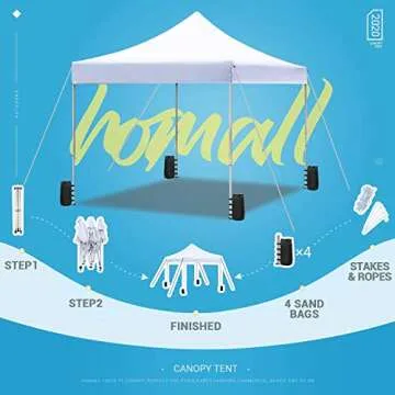 Homall 10X10 Ft Pop Up Canopy Ez Up Canopy Tent Commercial Instant Shelter Patio Sun Shade Canopies with Roller Bag, 4 Canopy Sand Bags (White)