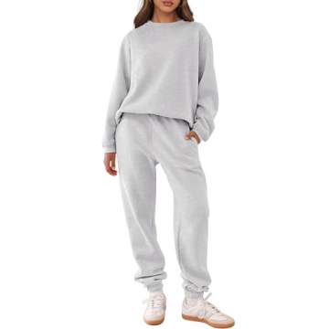 ANRABESS Women's Cozy Fall Lounge Set - Stylish Sweatshirt & Jogger Pants