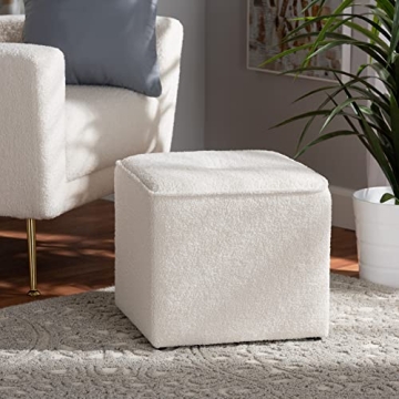 Baxton Studio Isaiah Ivory Boucle Ottoman for Modern Homes