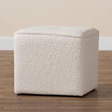 Baxton Studio Isaiah Ivory Boucle Ottoman for Modern Homes