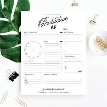 Bliss Collections Daily Planning Pad, To Do List Notebook - Productive AF - Undated Tear-Off Sheets Notepad - Work Calendar, Organizer, Scheduler for Goals, Tasks, Ideas - 8.5" x 11", 50 Sheets