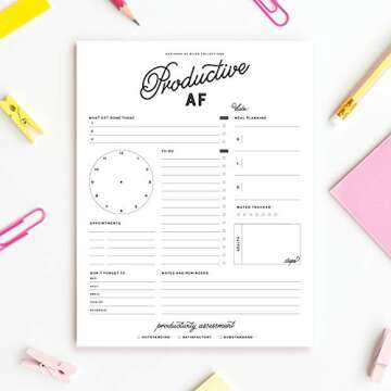 Bliss Collections Daily Planning Pad, To Do List Notebook - Productive AF - Undated Tear-Off Sheets Notepad - Work Calendar, Organizer, Scheduler for Goals, Tasks, Ideas - 8.5" x 11", 50 Sheets
