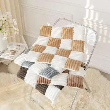 Yoovat Cream Black Couch Cover, Cotton Protective Sofa Cover, Garden Plaid, Handmade Quilting, Non-Slip Bottom, 50x50 cm/19.7x19.67 in