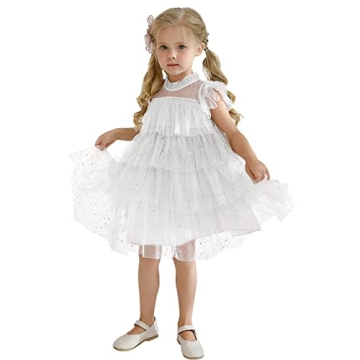 TTYAVO Girls Little Stars Printed Layered Tutu Tulle Flower Princess Party Dress (Size 100) - Ages 2...