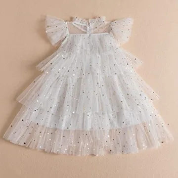 TTYAVO Girls Little Stars Printed Layered Tutu Dress