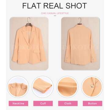 Dokotoo Women's Blazers & Suit Jackets Open Front Buttons Fashion Jacket Solid Color Work Office Spring Blazer Jackets for Women Business Casual Peach Small